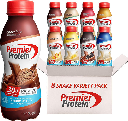Premier Protein Shake, 8 Flavor Variety Pack, 30g Protein, 1g Sugar, 24 Vitamins & Minerals, Nutrients to Support Immune Health 11.5 Fl Oz, 8 Pack