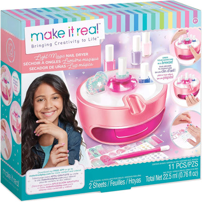 Make It Real - Light Magic Dryer and Nail Polish Set for Girls and Teens - Includes 5 Nail Polish Colors, Nail Dryer, Nail Art Stickers, and Nail File