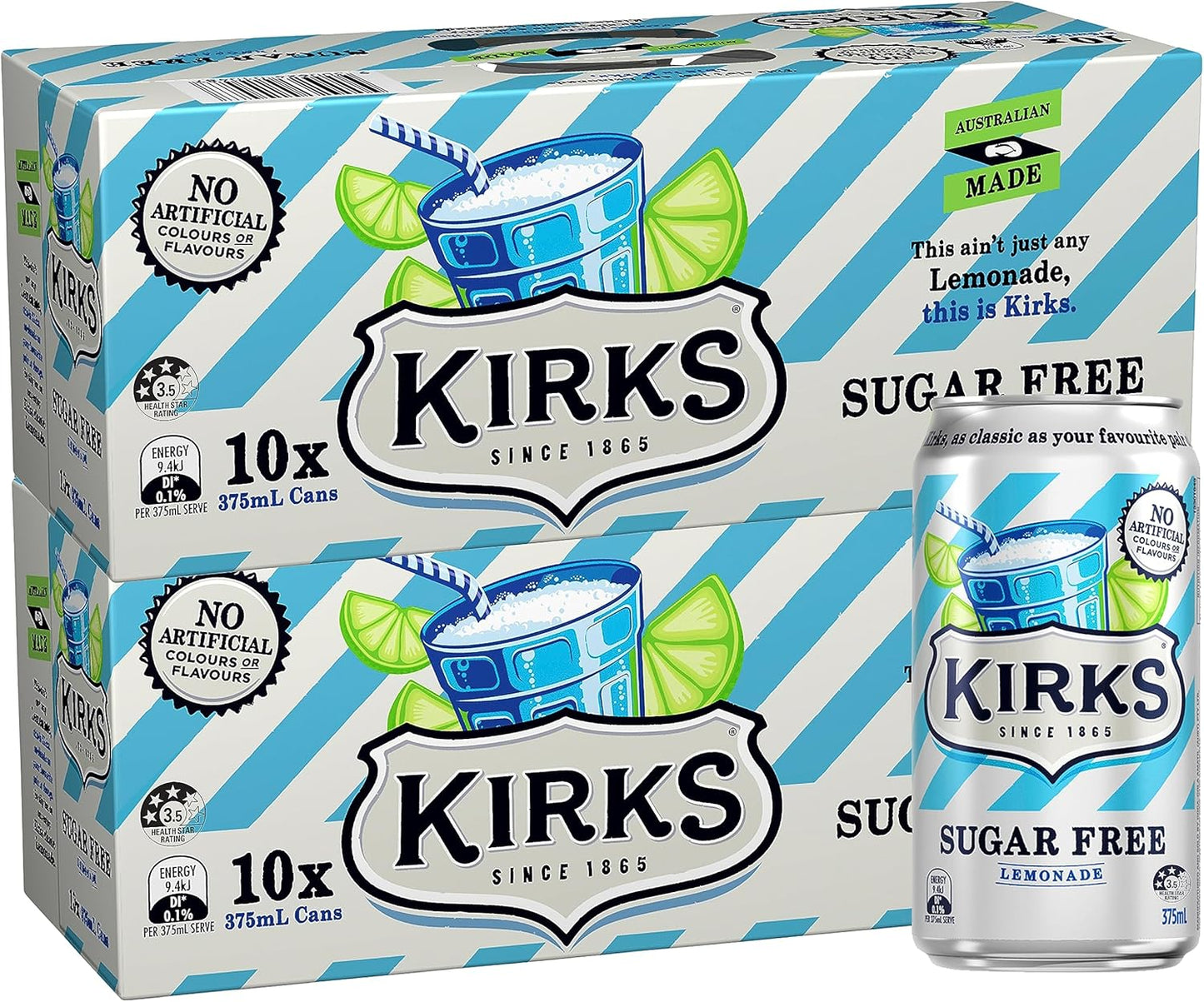 Kirks Lemonade Flavour Sugar Free Soft Drink Multipack Cans 20 x 375 mL