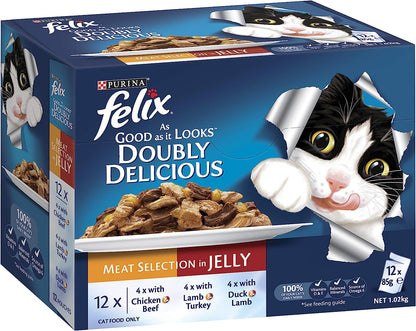 Felix Doubly Delicious - Meat Selection In Jelly, Adult And Senior, 60X85G
