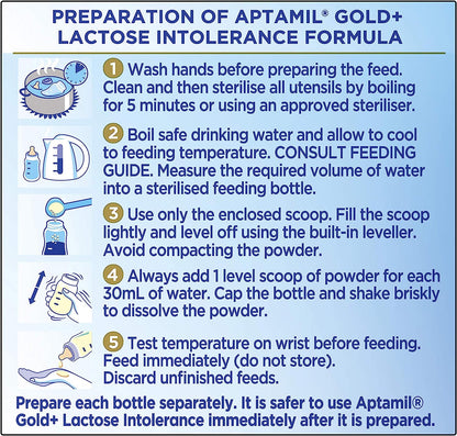 Aptamil Gold+ Lactose Intolerance Baby Infant Formula Lactose Free from Birth to 12 Months, 900 g