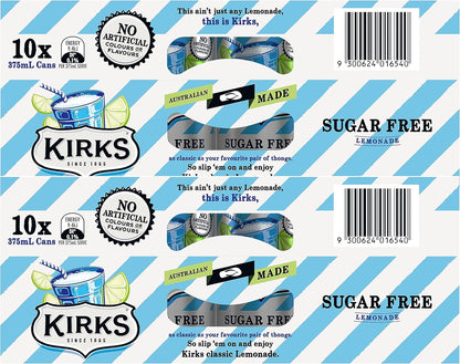 Kirks Lemonade Flavour Sugar Free Soft Drink Multipack Cans 20 x 375 mL