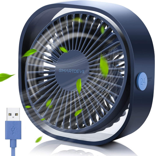 SmartDevil Small Personal USB Desk Fan,3 Speeds Portable Desktop Table Cooling Fan Powered by USB,Strong Wind,Quiet Operation (Navy Blue)