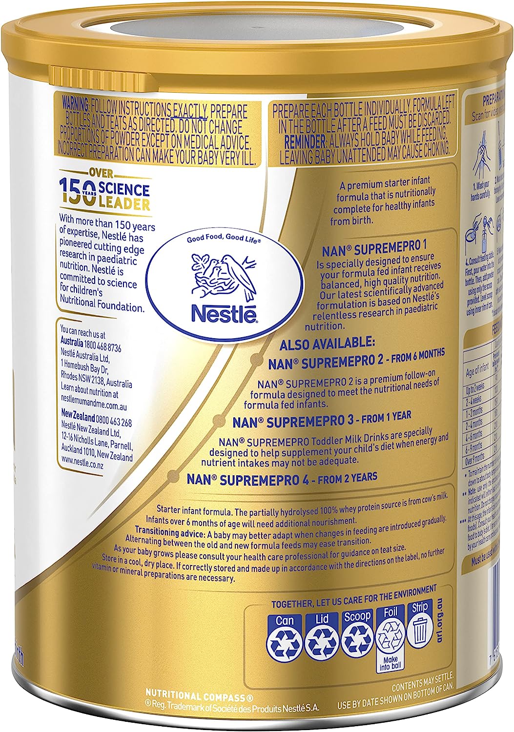 Nestlé NAN SUPREMEpro 1, Suitable from Birth Premium Starter Baby Formula Powder 800gm