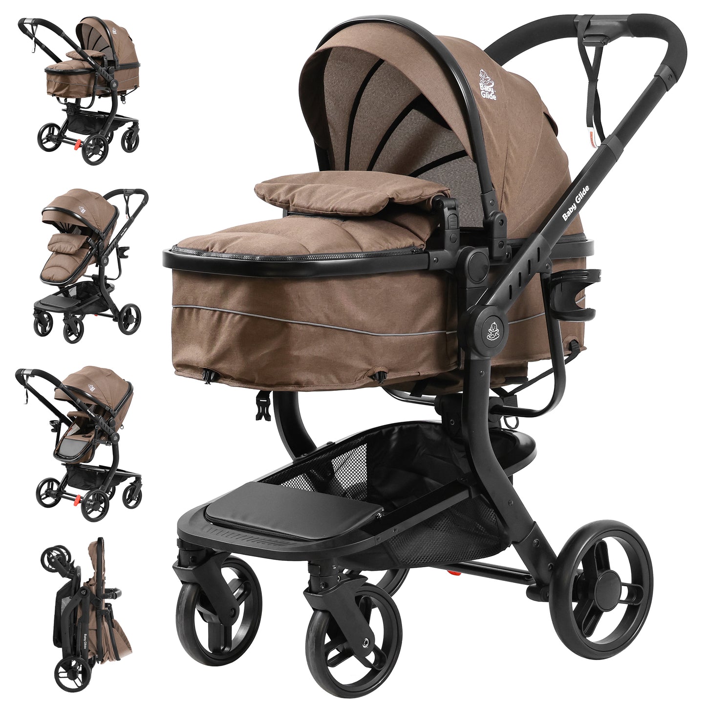 Baby Glide Luxury High View Baby Stroller with Reversible Seat, One-Hand Fold