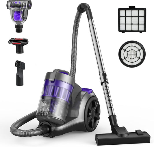 Canister Vacuum Cleaner, Aspiron 1400W Bagless Vacuum Cleaner, Multi-Cyclonic Filtration, 2 Anti-Allergen HEPA Filters, 3.5QT Dust Cup, 4 Tools, Corded Vacuum for Hard Floors, Carpets, Pet Hair