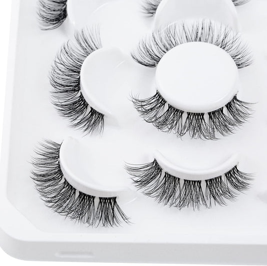 Eyelashes Russian Volume Fluffy Strip Lashes 5 Pairs Manga Natural looking Wispy C/D Curly False Eyelashes