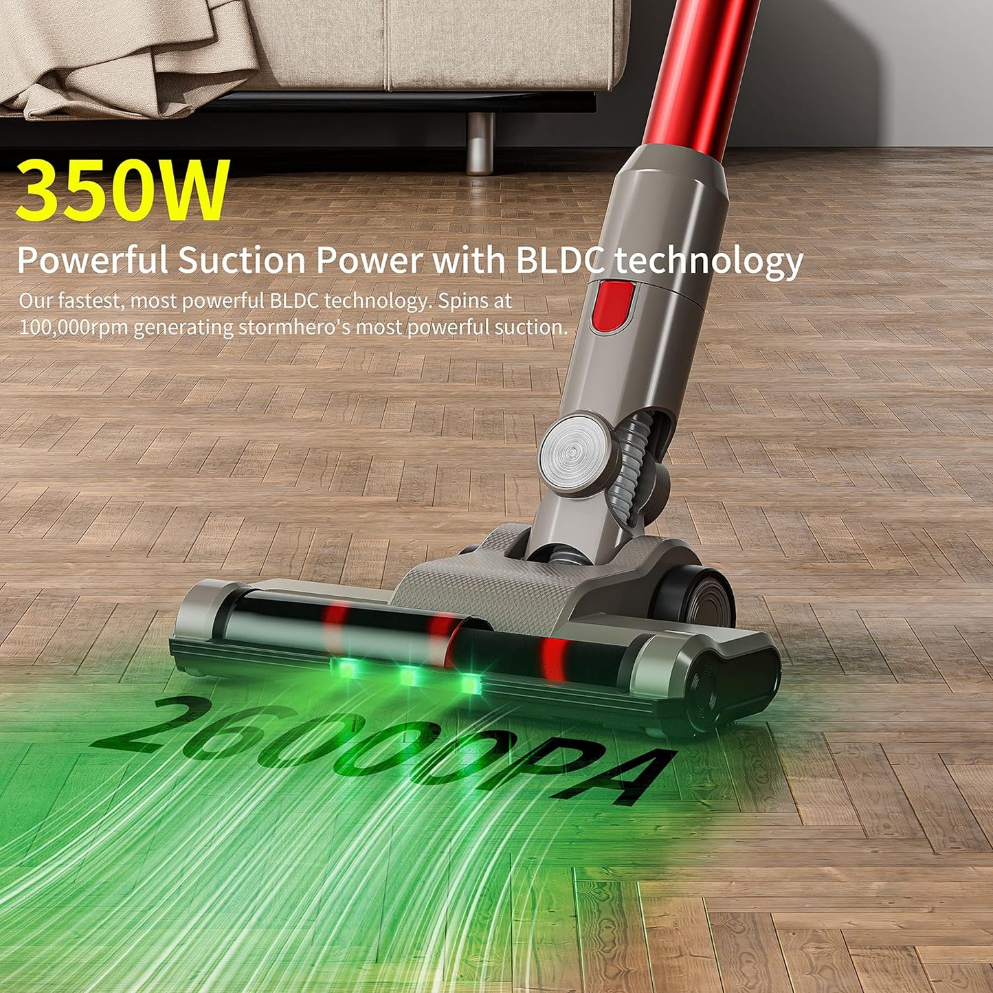 STORMHERO Cordless Vacuum Cleaner, Wireless Stick Vacuum for Carpter & Floor, 350W-26Kpa Handheld Household Cleaning Vacuums, Rechargeable 6in1 Light Weight Vacuum Tool, Portable Quiet Electric Broom