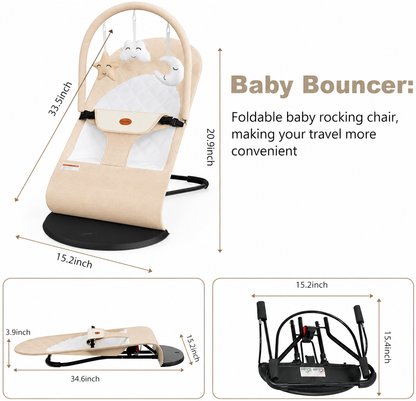 Ergonomic Baby Bouncer Chair with 2 Comfort Modes, Breathable Fabric & Machine-Washable Cover