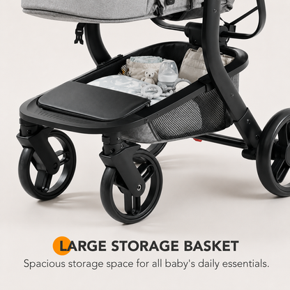 Baby Glide Luxury Reversible Baby Stroller – High Landscape Pram with Adjustable Push Handle, One-Hand Fold, Large Storage Basket, 5-Point Safety Harness, Extendable Canopy, Cup Holder & Australian Standard Tested