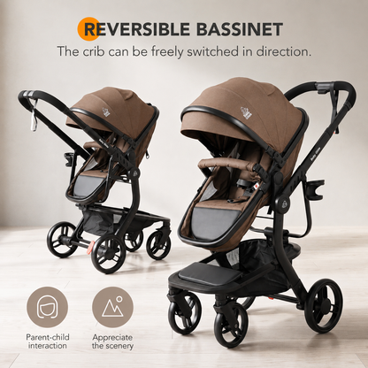 Baby Glide Luxury High View Baby Stroller with Reversible Seat, One-Hand Fold