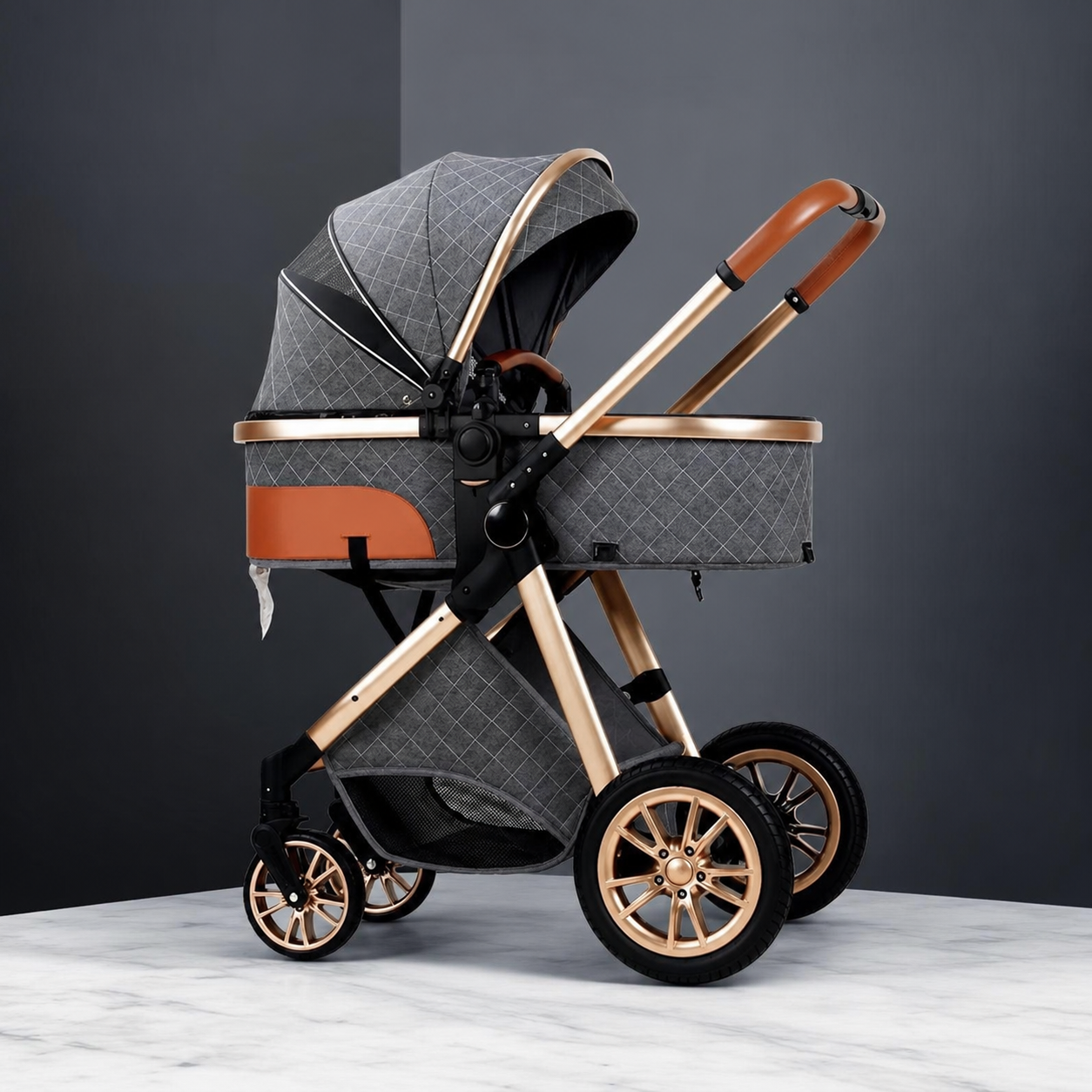 Luxury 2-in-1 High View Baby Stroller & Bassinet Pram | One-Hand Fold | Reversible Seat | Australian Standard Tested | Grey