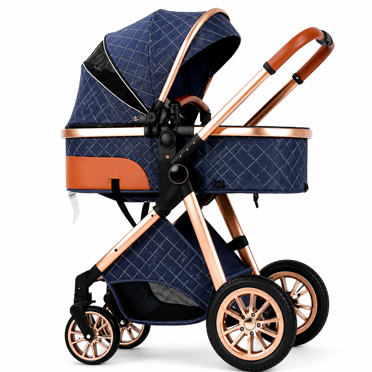 Baby Glide Luxury 2-in-1 Baby Stroller, Foldable Travel Stroller for Newborn to Toddler, Convertible Stroller with All-Terrain Wheels and UPF 50+ Canopy