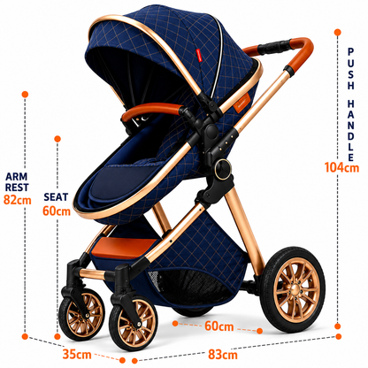Baby Glide Luxury 2-in-1 Baby Stroller, Foldable Travel Stroller for Newborn to Toddler, Convertible Stroller with All-Terrain Wheels and UPF 50+ Canopy