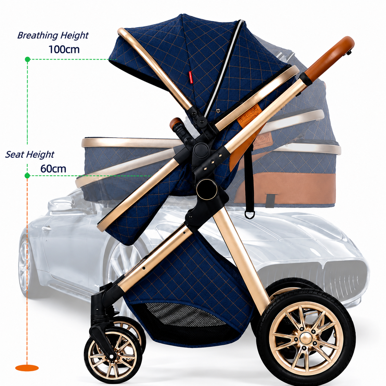 Baby Glide Luxury 2-in-1 Baby Stroller, Foldable Travel Stroller for Newborn to Toddler, Convertible Stroller with All-Terrain Wheels and UPF 50+ Canopy