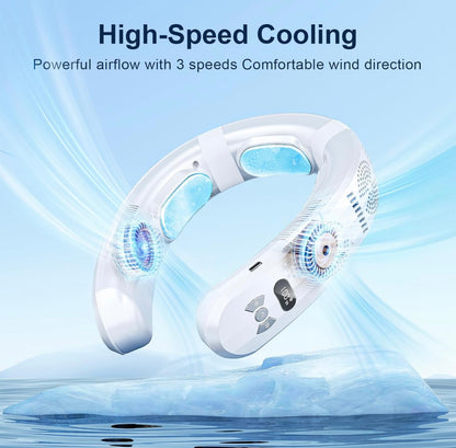 Neck Air Conditioner Neck Fan 26H Ultra-Long Life, Personal Air Conditioner Cooling Neck Fan, 5 Turbo 3 Cold Plates, 6000mAh Wearable Air Conditioner, Portable Neck Cooler & Heater (White)