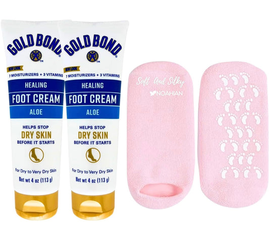 Gold Bond Ultimate Healing Foot Cream, 4 oz, 2 Pack - Effective Foot Cream for Dry Cracked Heels and Feet, Bundled Soft and Silky Socks