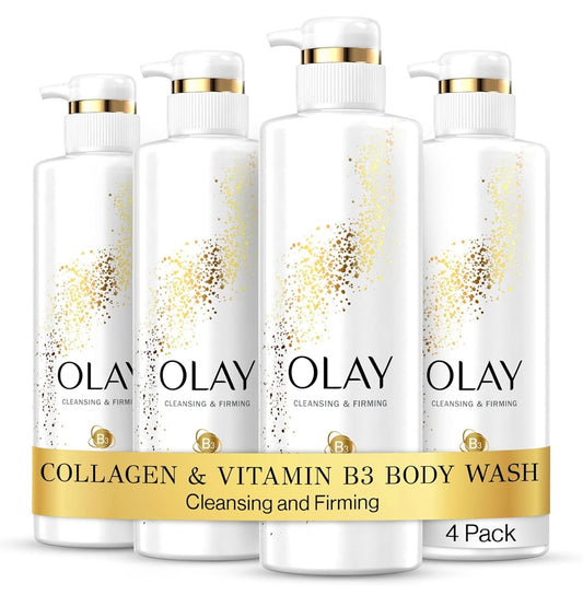 Olay Body Wash Cleansing & Firming for Women with Collagen and Vitamin B3, 20 fl oz (Pack of 4)