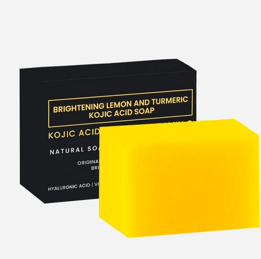 Brightening Lemon & Turmeric Kojic Acid Soap with Vitamin C, Retinol, Collagen - Hyaluronic Acid, Vitamin E, Shea Butter, Castile Olive Oil (2 Pack)