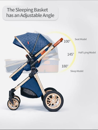 Luxury Multi-functional 2 in 1 Baby Stroller High Eggshell Pram Reclining Light Fold with Bassinet