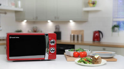 Russell Hobbs RHMM701R 17 Litre 700 W Red Solo Manual Microwave with 5 Power Levels, Ringer & Timer, Defrost Setting, Easy Clean
