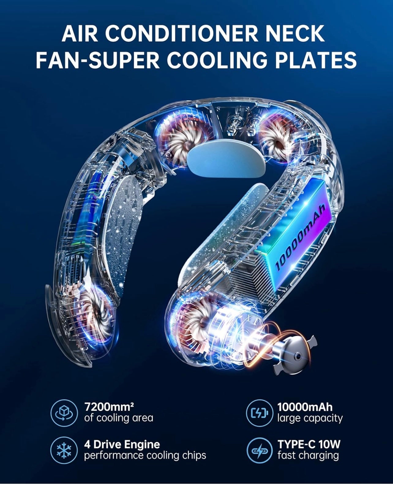 Neck Air Conditioner Portable Neck Fan 26H Ultra-Long Life, 10000mAh Semiconductor Cooling Neck Fan, Wearable Air Condirioner, 3D Airflow Hanging Personal Fan, 3 Speeds, 1s Cold & Strong Wind