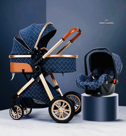 Luxury Multi-functional 2 in 1 Baby Stroller High Eggshell Pram Reclining Light Fold with Bassinet