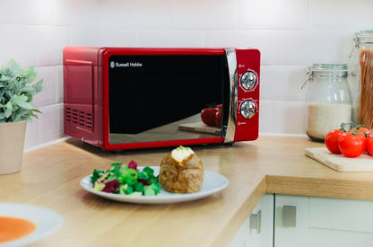 Russell Hobbs RHMM701R 17 Litre 700 W Red Solo Manual Microwave with 5 Power Levels, Ringer & Timer, Defrost Setting, Easy Clean