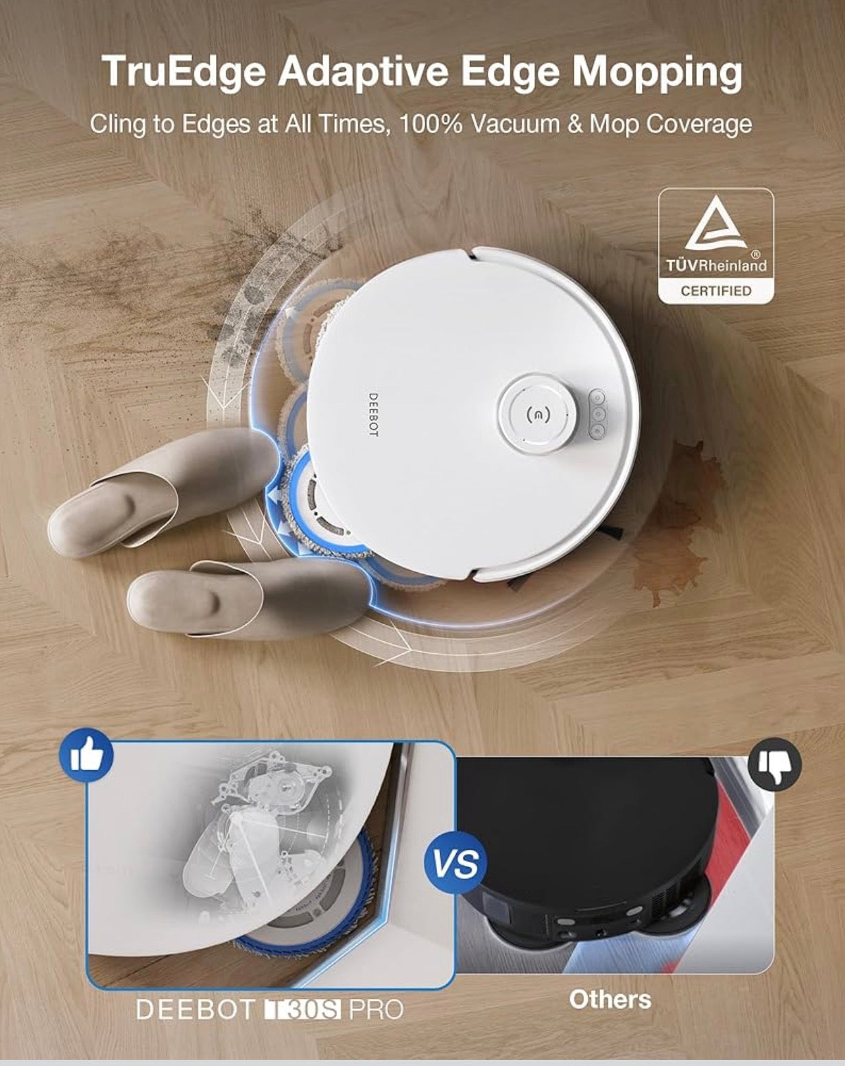 ECOVACS DEEBOT T30S Pro Robot Vacuum and Mop with 11,000 Pa Suction, Auto Empty Station Smart Navigation AI Edge Cleaning Robot,10-in-1 Cleaning Station