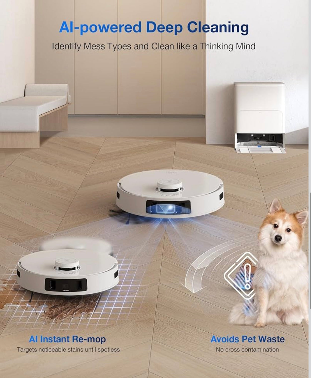 ECOVACS DEEBOT T30S Pro Robot Vacuum and Mop with 11,000 Pa Suction, Auto Empty Station Smart Navigation AI Edge Cleaning Robot,10-in-1 Cleaning Station