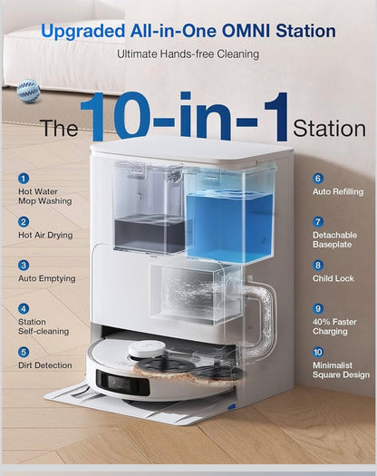 ECOVACS DEEBOT T30S Pro Robot Vacuum and Mop with 11,000 Pa Suction, Auto Empty Station Smart Navigation AI Edge Cleaning Robot,10-in-1 Cleaning Station