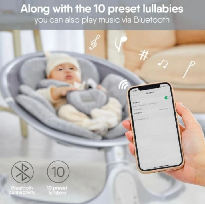 BabyBond Baby Swings for Infants, Bluetooth Infant Swing with 10 Preset Lullabies, 5 Point Harness Belt, 5 Speeds and Remote Control - Portable Baby Swing for Indoor and Outdoor, Aluminum