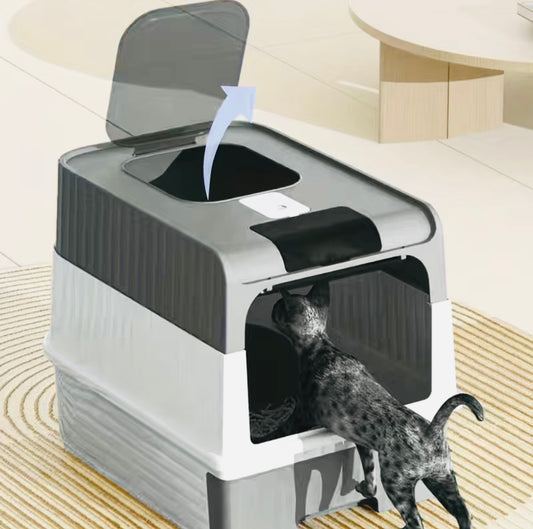 Cat litter drawer with foldable cover and plastic scoop