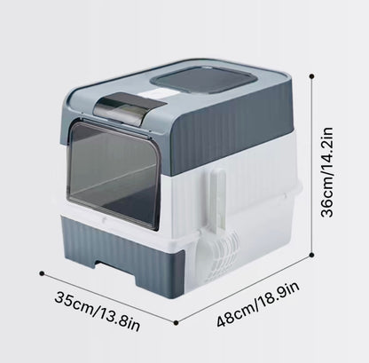 Cat litter drawer with foldable cover and plastic scoop