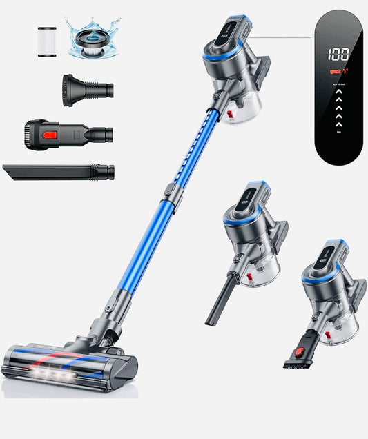 Honiture S12 Cordless Vacuum Cleaner, Up to 55mins, LCD Touch Screen, 5 Suction Power Gears, 400W/33kPa Lightweight Stick Vacuum