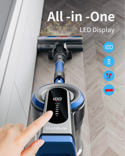 Honiture S12 Cordless Vacuum Cleaner, Up to 55mins, LCD Touch Screen, 5 Suction Power Gears, 400W/33kPa Lightweight Stick Vacuum
