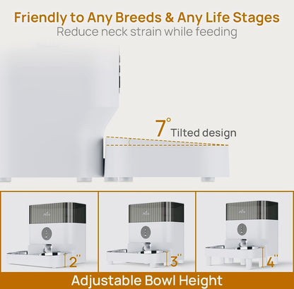 iPettie Automatic WiFi Pet Feeder for 2 Pets, 5L/21 Cup Capacity, 1-10 Meals Per Day, Adjustable Bowl Height, Smart Dog Cat Feeder with 2 Stainless Steel Bowls, Voice Recording, 2.4G WiFi App Control