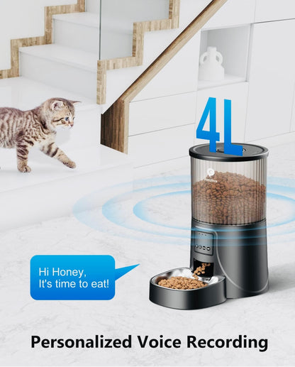 PETULTRA Automatic Cat Feeders WiFi, APP Control Dry Dog Cat Food Dispenser 4L, Timed Auto Pet Feeder Programmable, 10 Meals Per Day, Stainless Steel Bowl, Desiccant Bag, 10s Voice Recorder