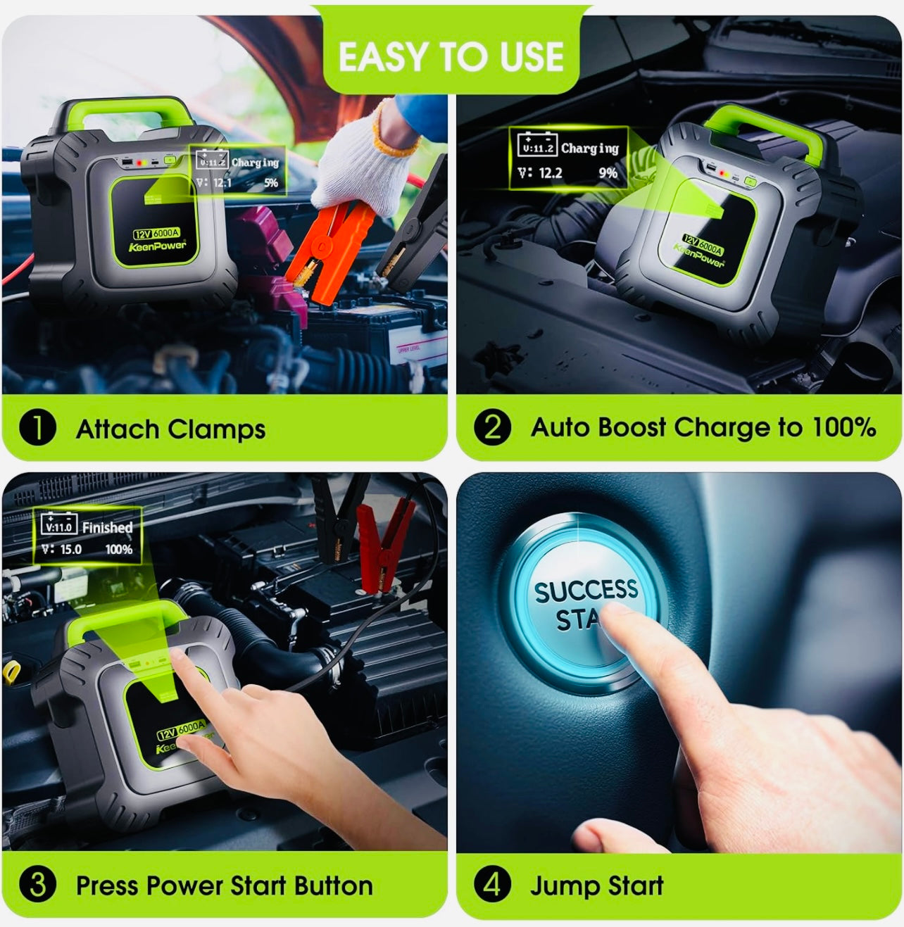 KeenPower 6000A Super Capacitor Battery-Less Portable Jump Starter for 12V Car, Built-in 6 * 3000F Supercapacitor, No Pre-Charging Need, Extremely Safe, Always Ready Jump Start All 12V Car