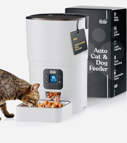 Smart Automatic Cat Feeder - 6-L Reliable Automatic Cat Food Dispenser with Display LCD Screen for Easy Set Up -Portion Control Automatic Dog Feeder - Desiccant Bag Keeps Dry Food Fresh-Voice Recorder