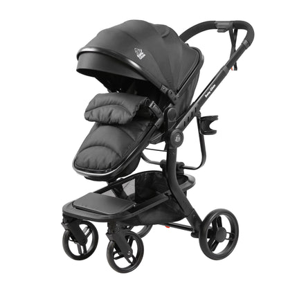 Luxury High Landscape Baby Stroller & Bassinet Travel System | One-Button Fold | High View | Baby Glide Black Stroller