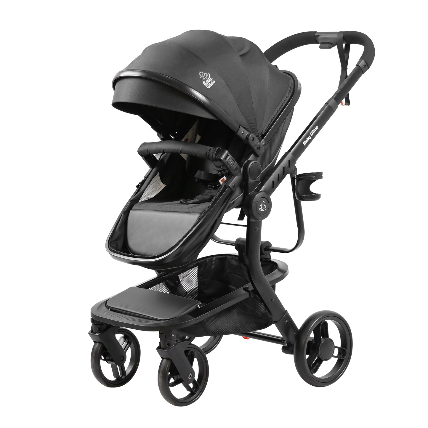 Luxury High Landscape Baby Stroller & Bassinet Travel System | One-Button Fold | High View | Baby Glide Black Stroller