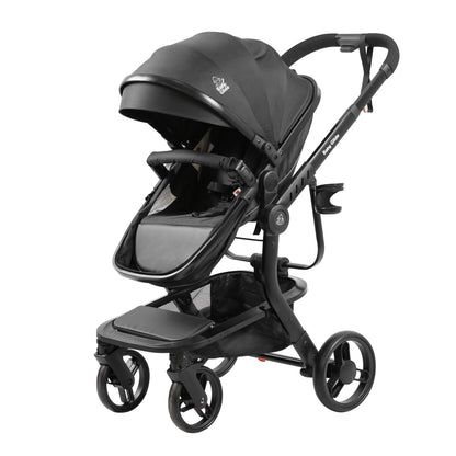 Luxury High Landscape Baby Stroller & Bassinet Travel System | One-Button Fold | High View | Baby Glide Black Stroller