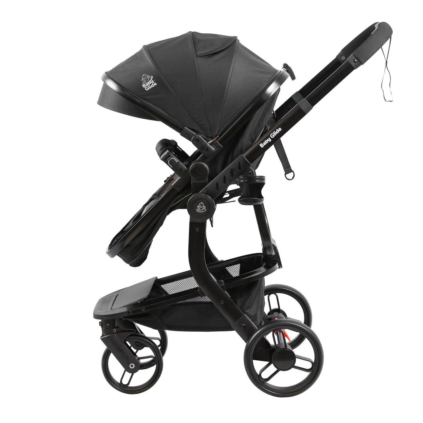 Luxury High Landscape Baby Stroller & Bassinet Travel System | One-Button Fold | High View | Baby Glide Black Stroller