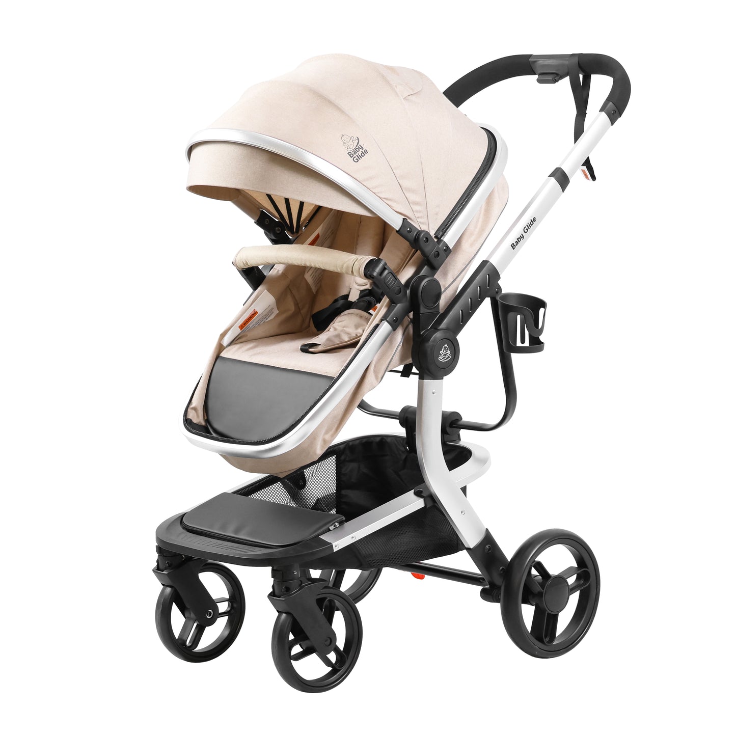 Luxury High Landscape Baby Stroller & Bassinet Travel System | One-Button Fold | High View-Beige