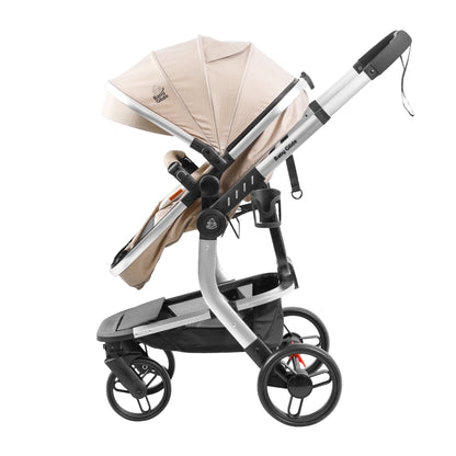 Luxury High Landscape Baby Stroller & Bassinet Travel System | One-Button Fold | High View-Beige