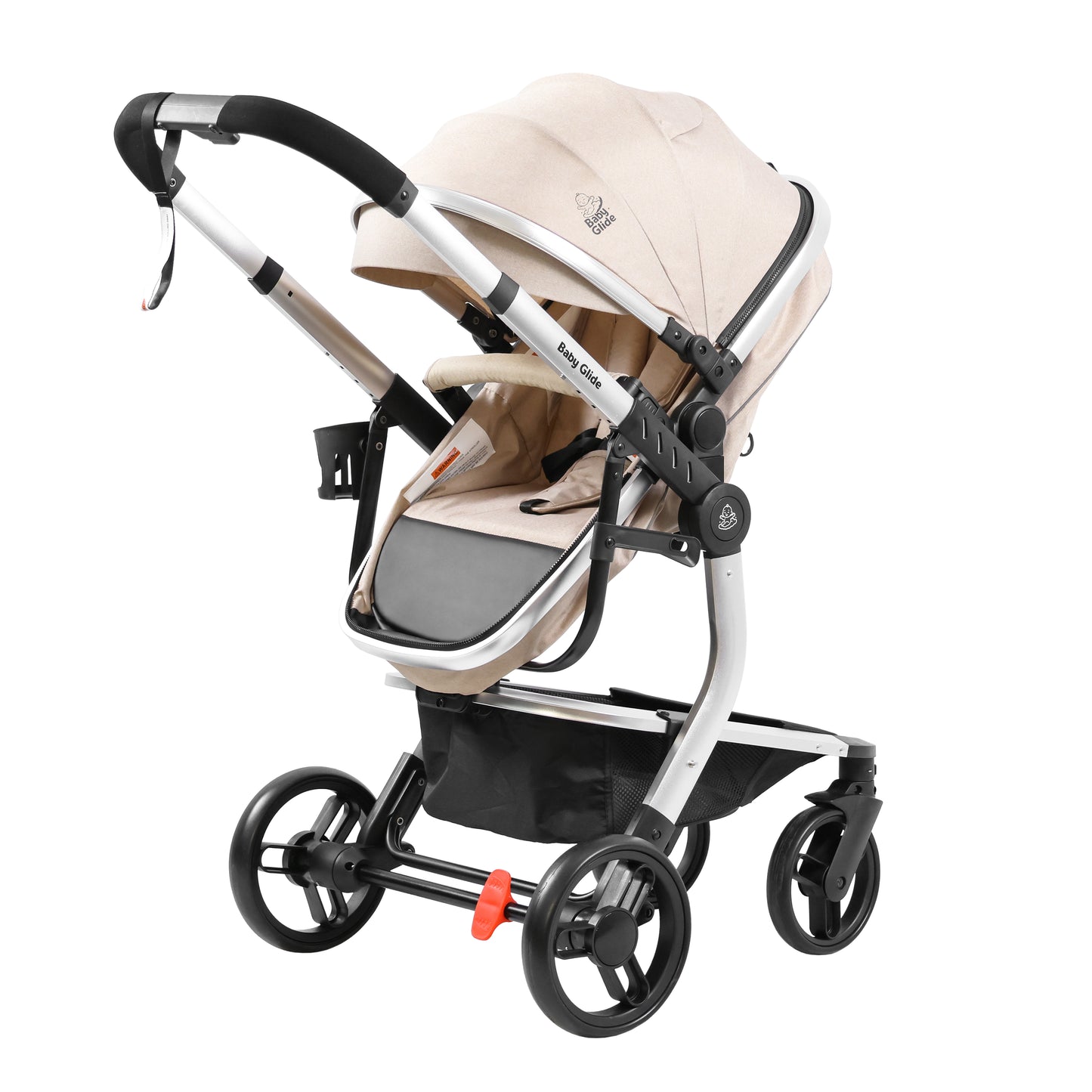 Luxury High Landscape Baby Stroller & Bassinet Travel System | One-Button Fold | High View-Beige