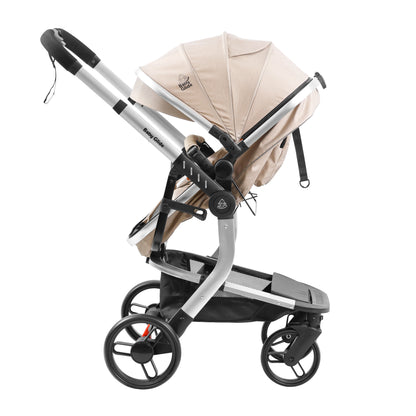 Luxury High Landscape Baby Stroller & Bassinet Travel System | One-Button Fold | High View-Beige