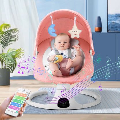 Baby Swings for Infants, Electric Portable Baby Swing for Newborn Baby, Bluetooth Touch Screen/Remote Control Timing Function 5 Swing Speeds 3 Seat Positions Baby Bouncer Girl Pink