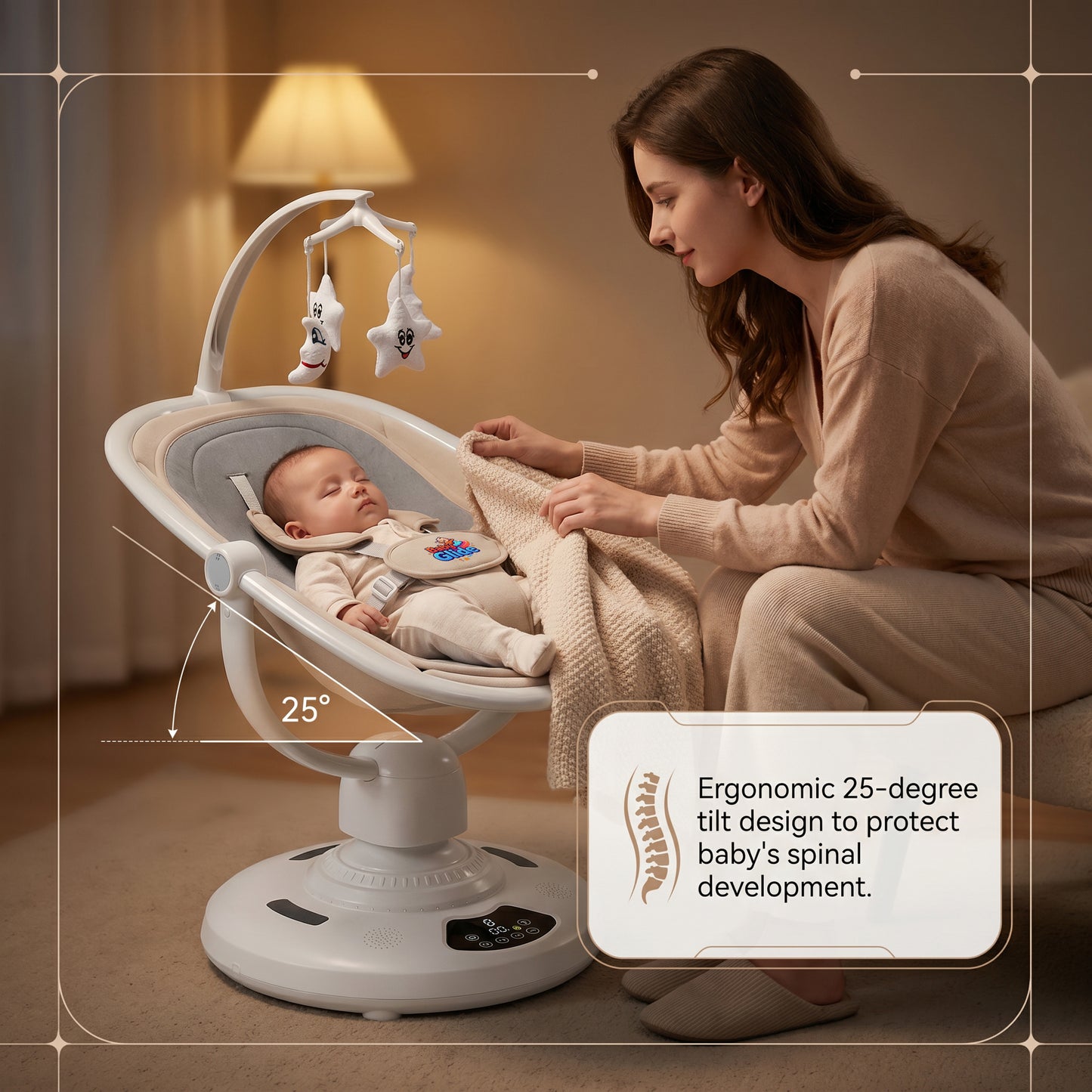 Baby Glide Electric Baby Swing – Smart Bluetooth Baby Rocker with Remote Control & 5 Swing Speeds,BLUE